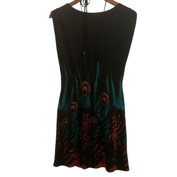 Meghan Los Angeles Women’s Peacock Bird Beaded Cinch Front Mini Dress Small - Picture 4 of 7